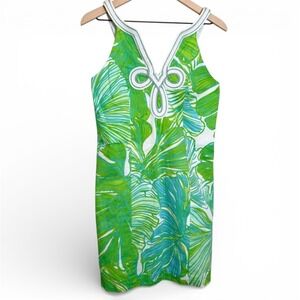 Lilly Pulitzer Tessa Green White Palm Leaf Sleeveless Resort Dress 4 Tropical